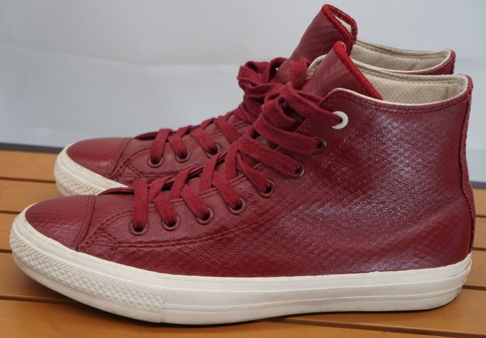 Converse Chuck Taylor All Star II Hi Red Block Leather Burgundy Sneakers Sz 9.5